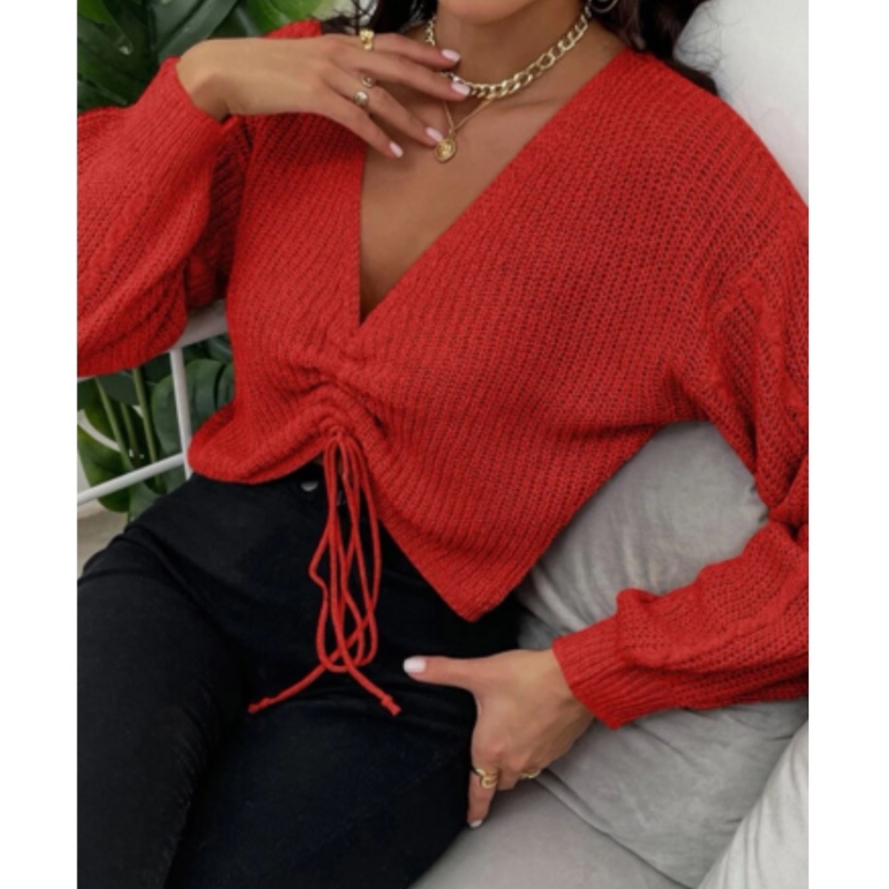 Boho White Drawstring Front Sweater - image 6